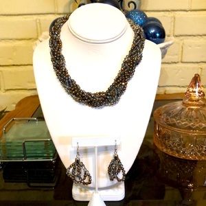 Silver and Gold Glass Bead Necklace Set